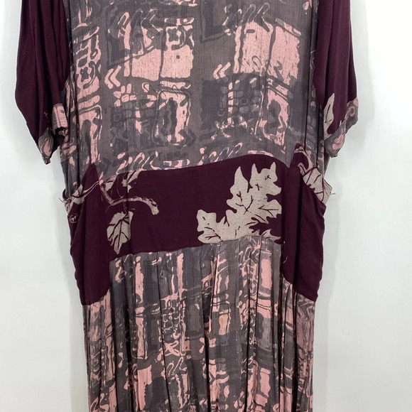 Rayon Maxi Dress Women’s One Size Lagenlook Patchwork Mixed Media Vintage 90s - Picture 3 of 14